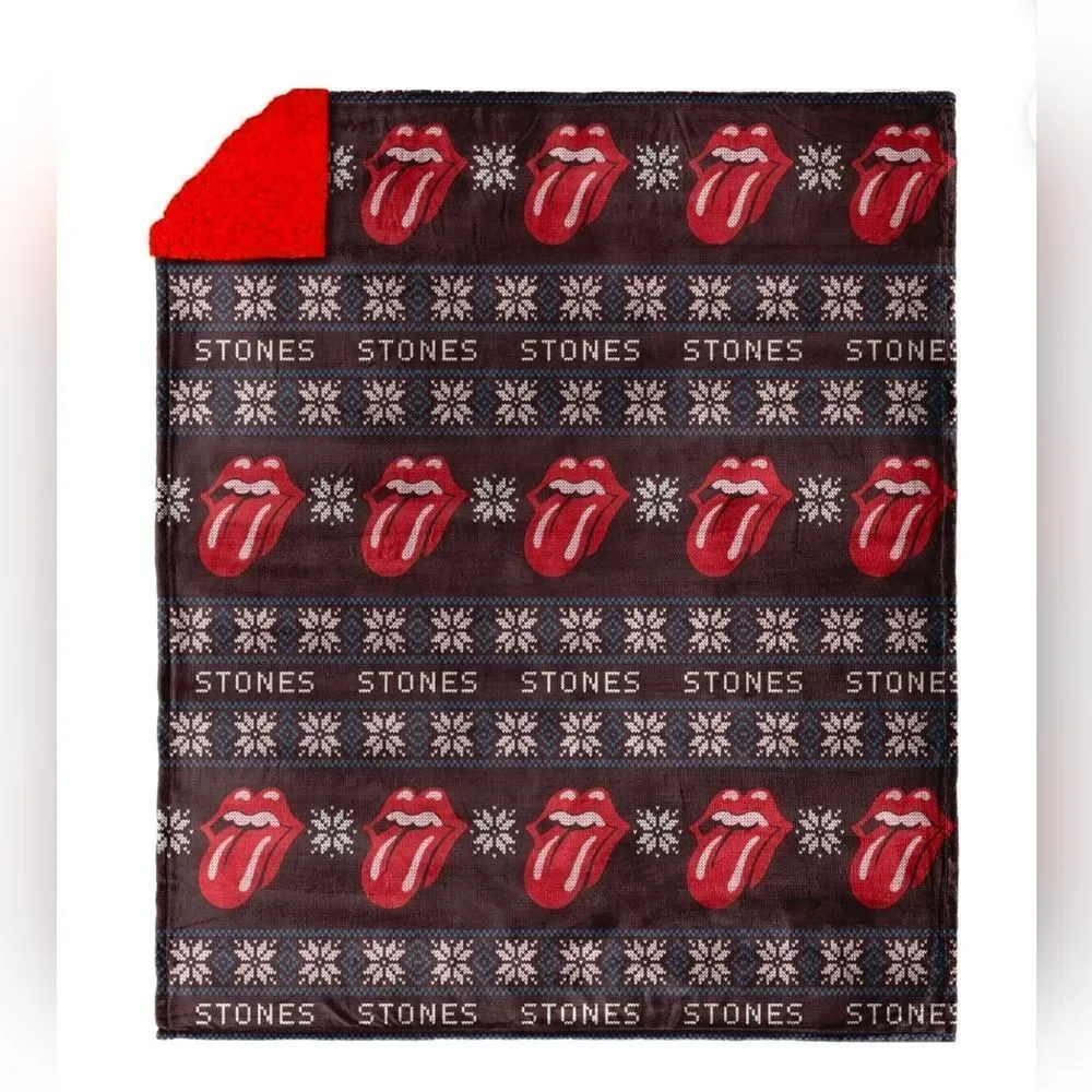 NEW The Rolling Stones Holiday Sweater Sherpa Lined THROW BLANKET 50in x 60 in
